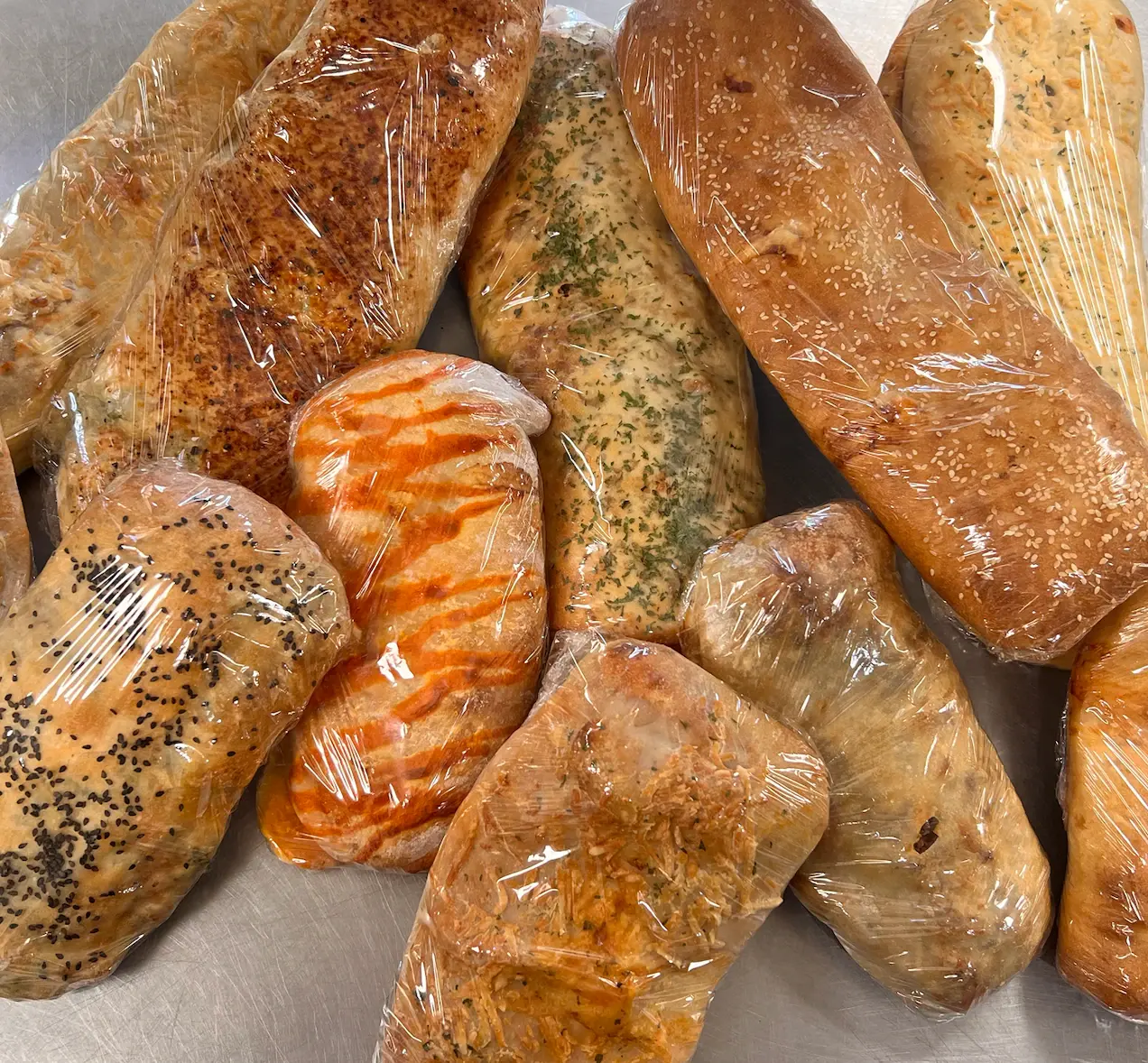 A variety of stuffed breads